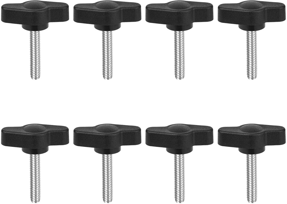 vleugel knoppen met kartelschroeven, klemschroef knop sterschroef, T-vormige kartelschroeven schroefdraad ster handknop vastzetschroef, zwarte handgreep (8, Zwarte, M4*25mm)