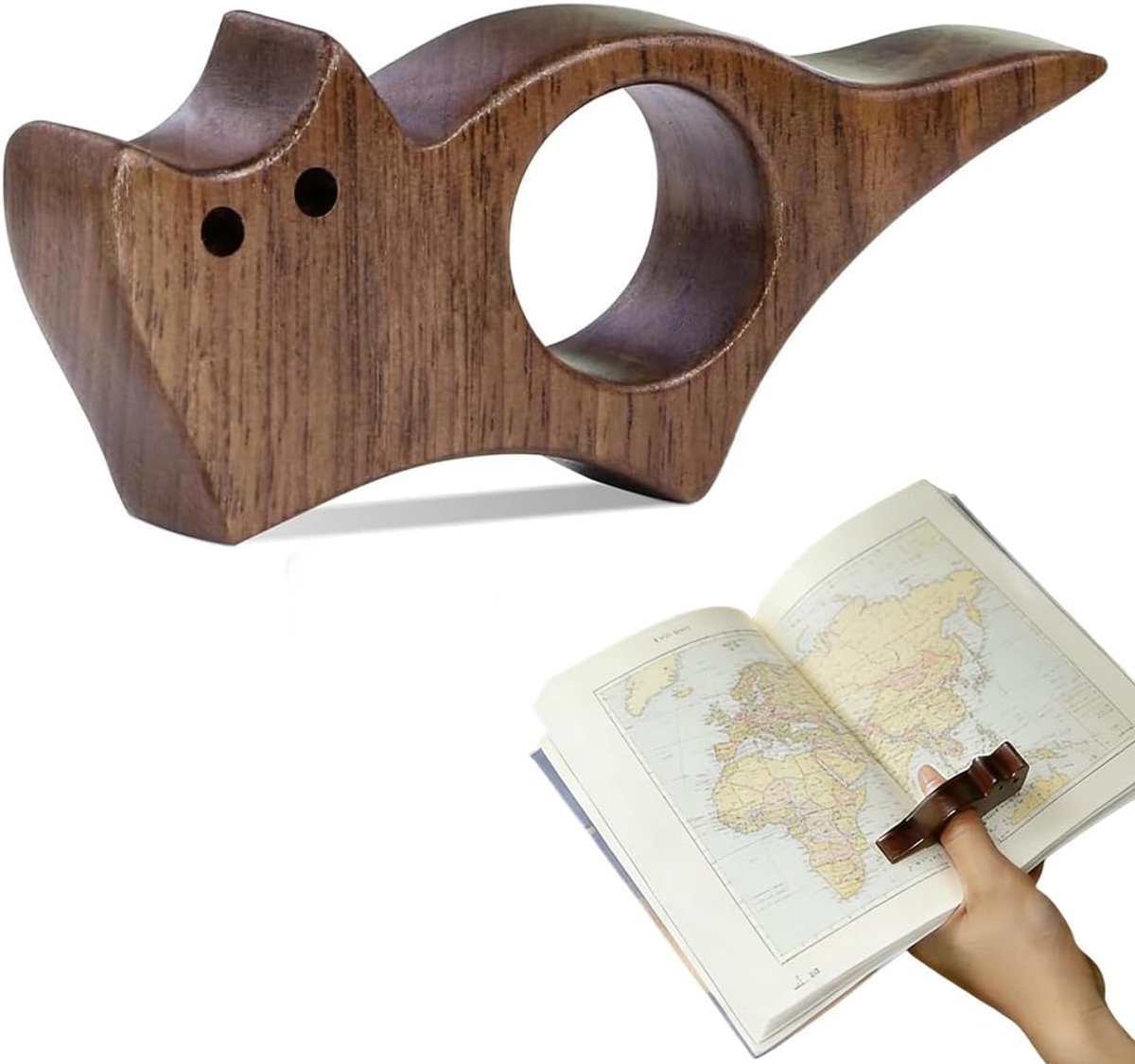 Pagina Pagina Houder van walnoothout, kattenvormig leesaccessoire voor boeken, gepersonaliseerde duim-zijhouder voor boeken voor leraren, boekenliefhebbers