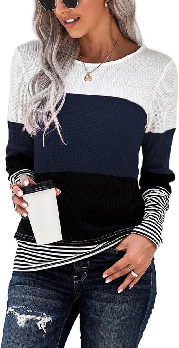T-shirt met lange mouwen voor dames, damestrui voor Stitch, gestreept, chic, modieus