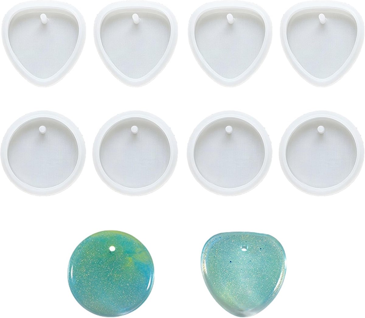 8 stuks siliconen vormen hart en cirkel epoxyhars gietvorm hanger voor sleutelhangers en sieraden maken DIY knutselen geschenk decoratie bruiloft verjaardag Valentijnsdag Moederdag