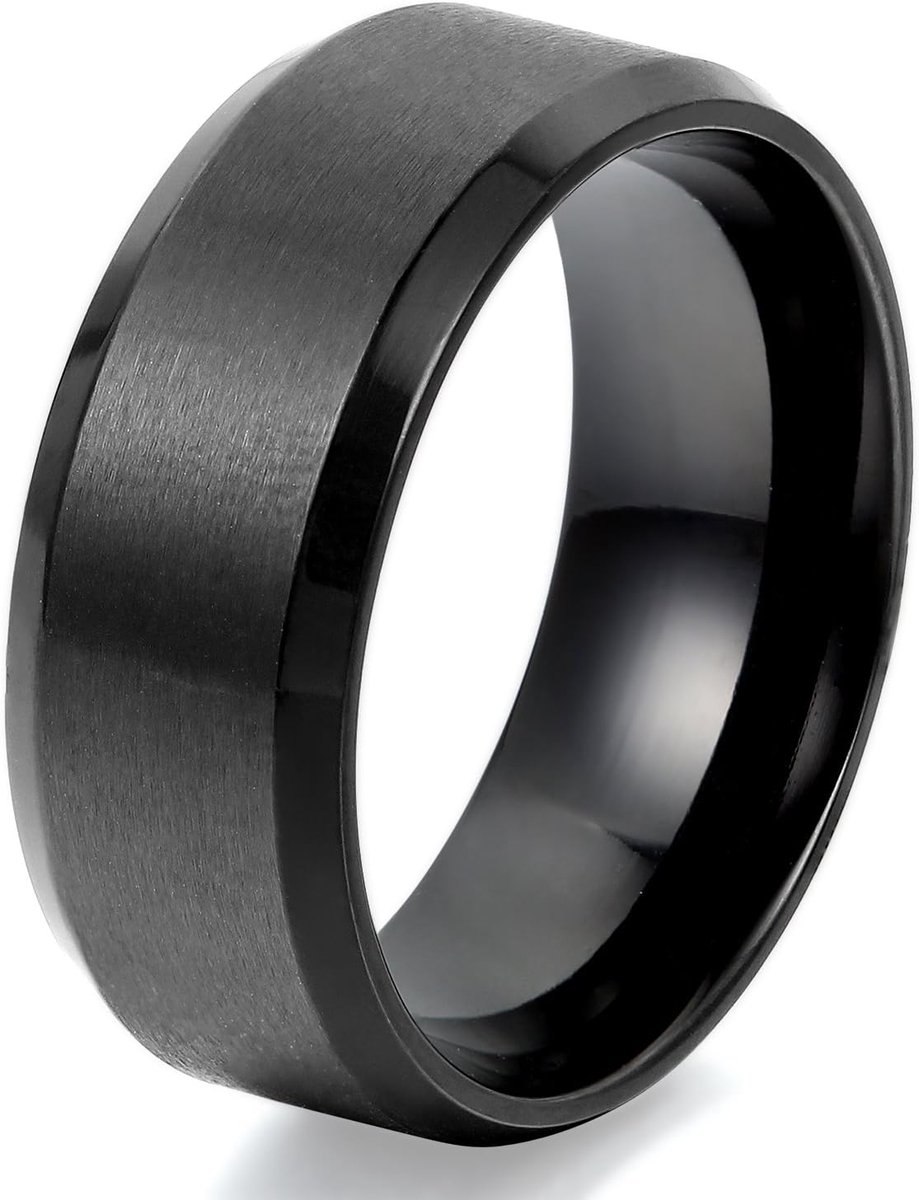 Roestvrij staal 8 mm Mens Ring Matte Finish Gepolijst Bruiloft Engagement Band, Zwart/Zilver/Goud/Rosegold (maat 5-15)