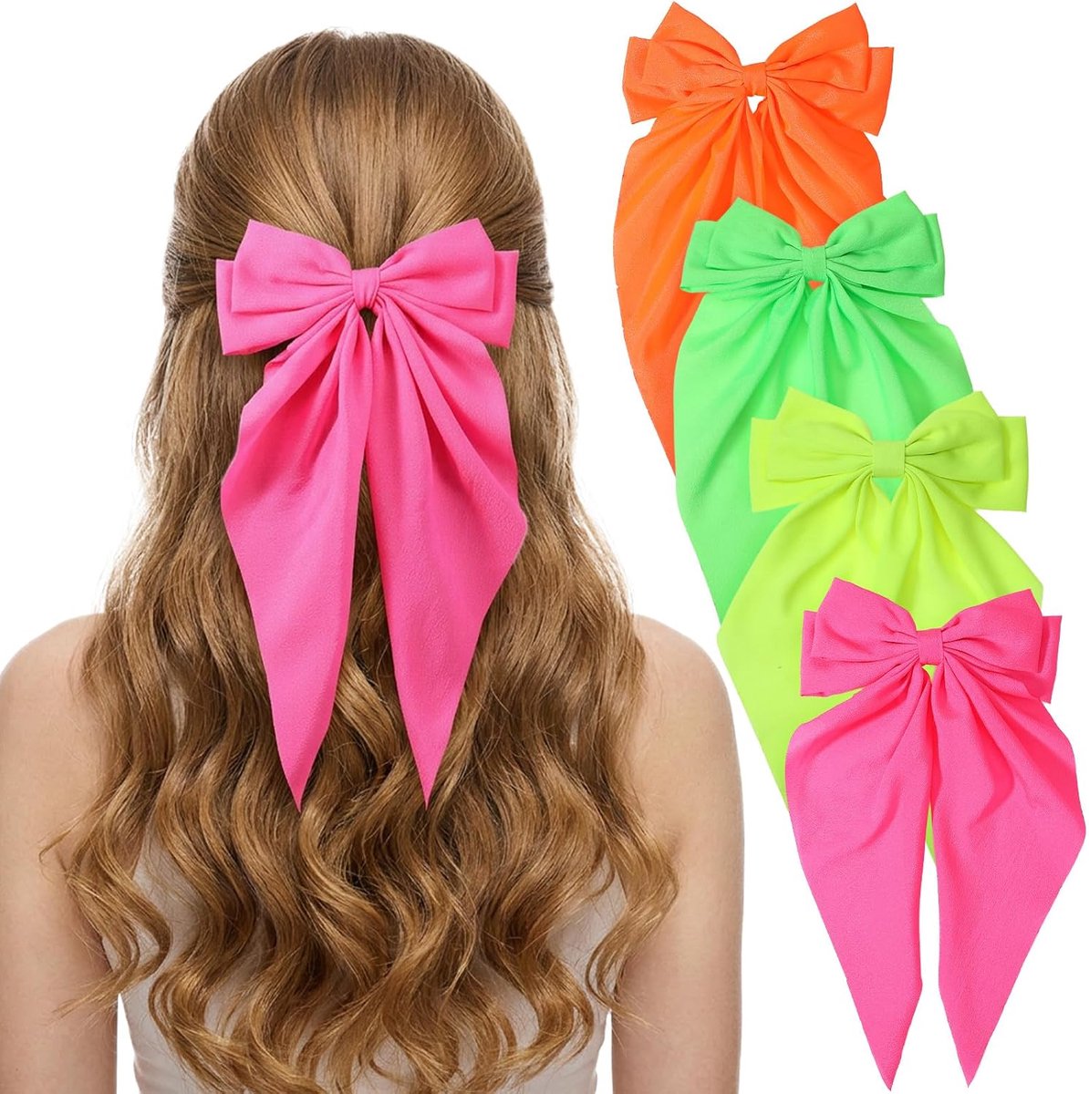 4 stuks grote satijnen haarstrikken, 27 x 17 cm, haarspelden met clips, afneembare clips, voor dames en meisjes, bruiloft, verjaardag, zomer, Kerstmis, glad krullend haar