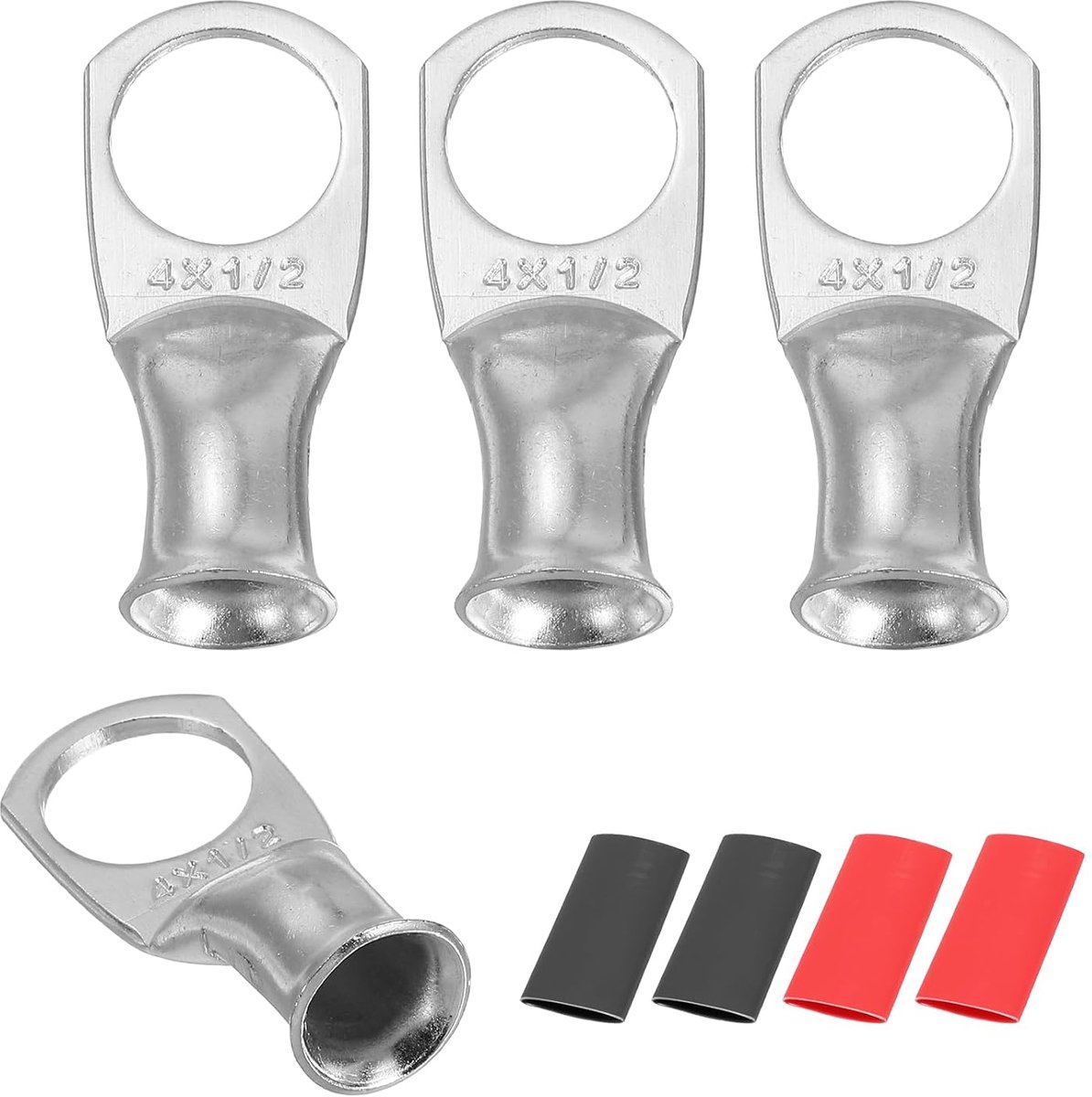4 stuks ringkabelschoenen 4 AWG M12, kabelschoenen met krimp, 12 mm, krimpkous 2:1, koper, zilverkleurig