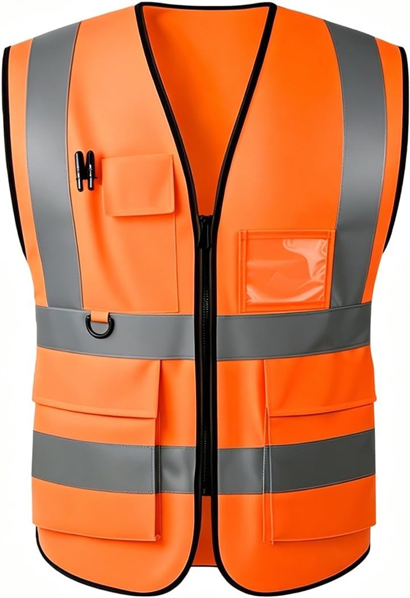 Vis vesten voor vrouwen en mannen, hoge zichtbaarheid reflecterende veiligheidssjaal met zakken en frontreißknoop, voldoet aan ANSI/ISEA normen (oranje stof, 2XL)
