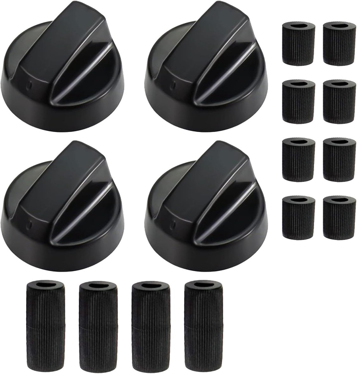 Knoppen voor alle soorten oven, fornuis en kookplaat - Geschikt voor gas- en elektrische apparaten, inclusief 5 adapters, hoogwaardig en duurzaam, zwart, 4-pack
