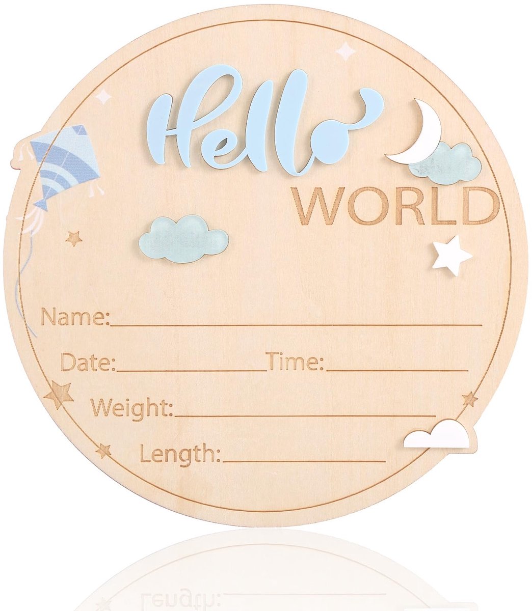 Baby Aankondigingsbord 15cm - Houten Welkomstbord - Geboortegegevens - Unieke Decoratie voor Kinderkamer - SnelShoppen