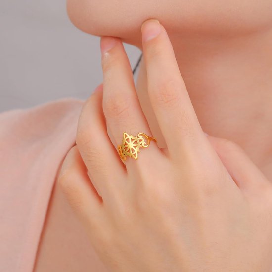 Kkjoy Heksen knoop ring roestvrij staal vier manen magische knoop Heidense Wicca symbolen ring Keltische knoop hekserij amulet voor vrouwen charmante dames — afbeelding 4