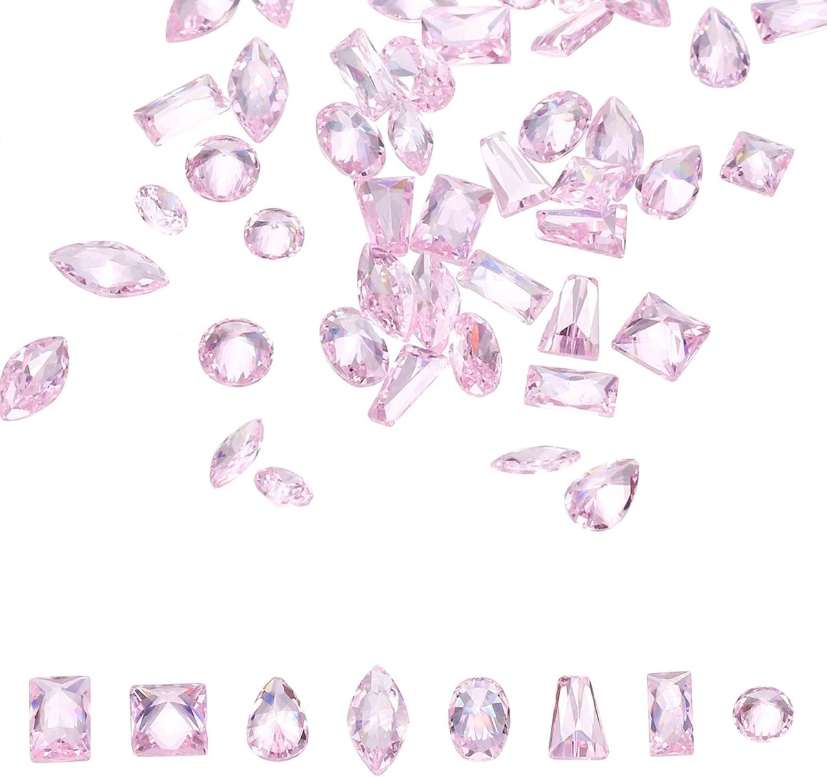 50 stuks fonkelende zirkonia kristallen, 2-4 mm, verschillende vormen, mini-diamanten, nagels, kristallen, 3D-kristal, met platte achterkant