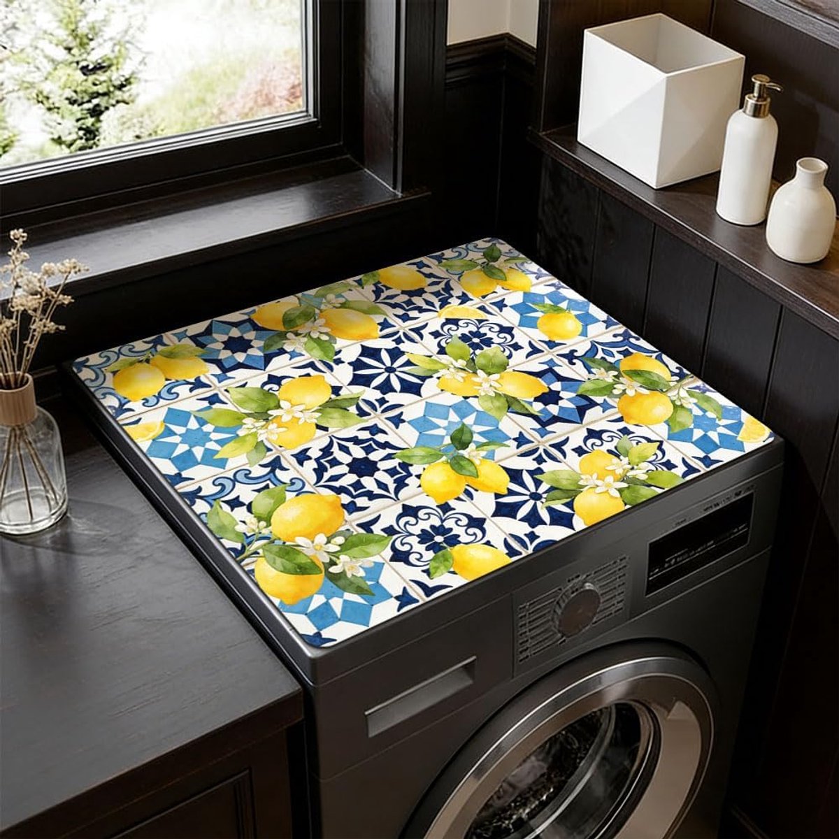 Wasmachine Topper Patroon Tegels Wasdroger Mat Citroen Takken Multifunctionele Waterdichte Wasserij Stofmat Universeel Voor Top Load Wasdroger Aanrecht 60 x 50 cm