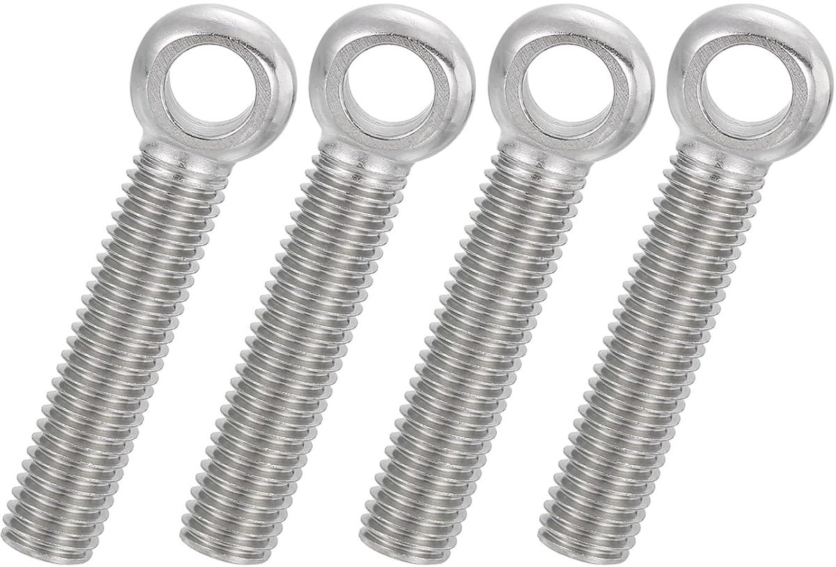 Oogbouten M12 x 65 mm hefoogbout voor schouderzwaaien, volledige schroefdraad van roestvrij staal 304, metrische schroefdraad, schuifgat, zilverkleurig