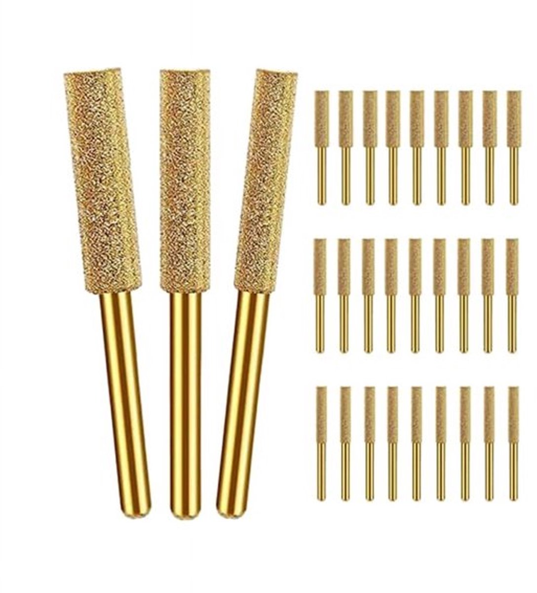 30-delige kettingzaagslijpset, met slijpkoppen in 3 maten, geschikt voor kettingzagen (5/32 inch, 3/16 inch, 7/32 inch).