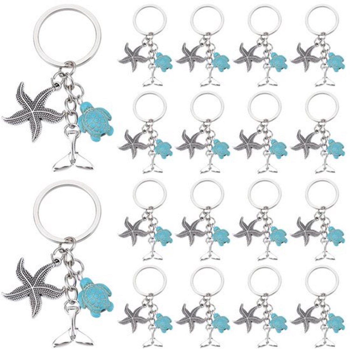 20 Pcs Sleutelhanger - Ocean - Met Turtle en Sterrenvis - Creatief Metaal