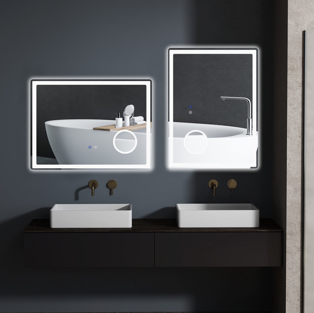 Spiegel LED 80 X 60 Cm Met 3X Vergroting En Touchfunctie Glas Wit Wandspiegel Voor Badkamer Met Drie Lichtkleuren En Antibeschlag