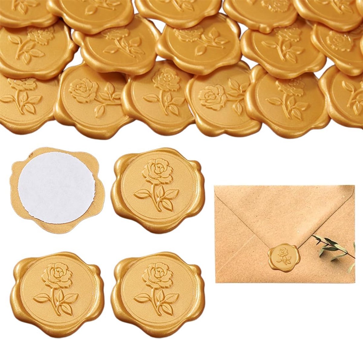 Zegelwasstickers 30 stuks - goudkleurig - vintage stijl - perfect voor uitnodigingen - SnelShoppen