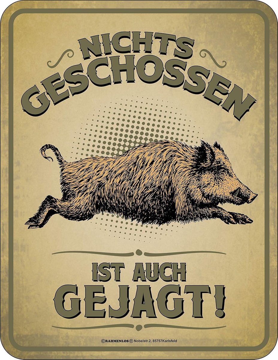Decoratief metaalbord jager 17x22cm - aluminium - gegraveerd - perfect voor jachtliefhebbers - SnelShoppen