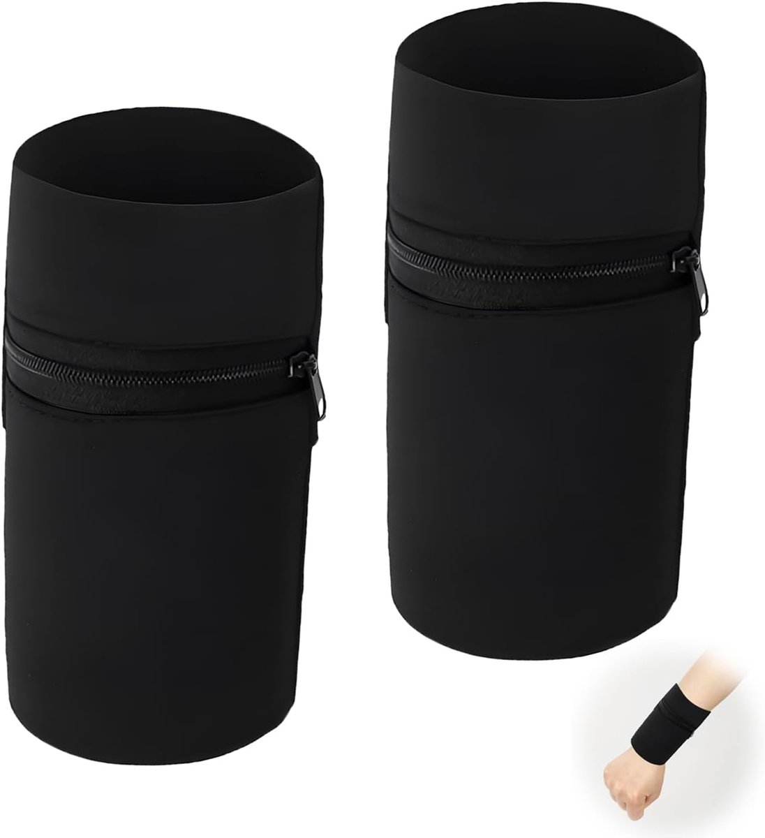 Polsbandjes met ritscompartiment - Zwarte set van 2 - Praktische zweetabsorberende armbanden - Ideaal voor joggen - SnelShoppen