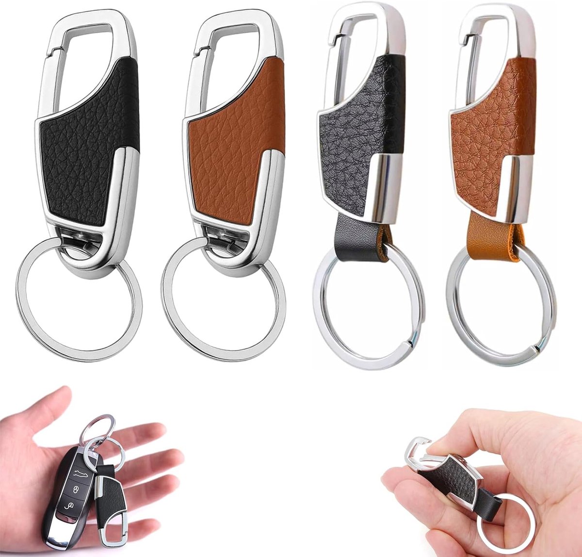 Sleutelhanger set 4 stuks - compacte karabijnhaak - duurzaam PU materiaal - ideaal voor dagelijks gebruik - SnelShoppen