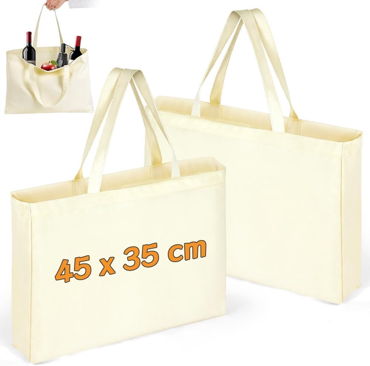 Herbruikbare boodschappentassen 45x35cm - eco-vriendelijk katoen - wasbaar en opvouwbaar - ideaal voor boodschappen - SnelShoppen