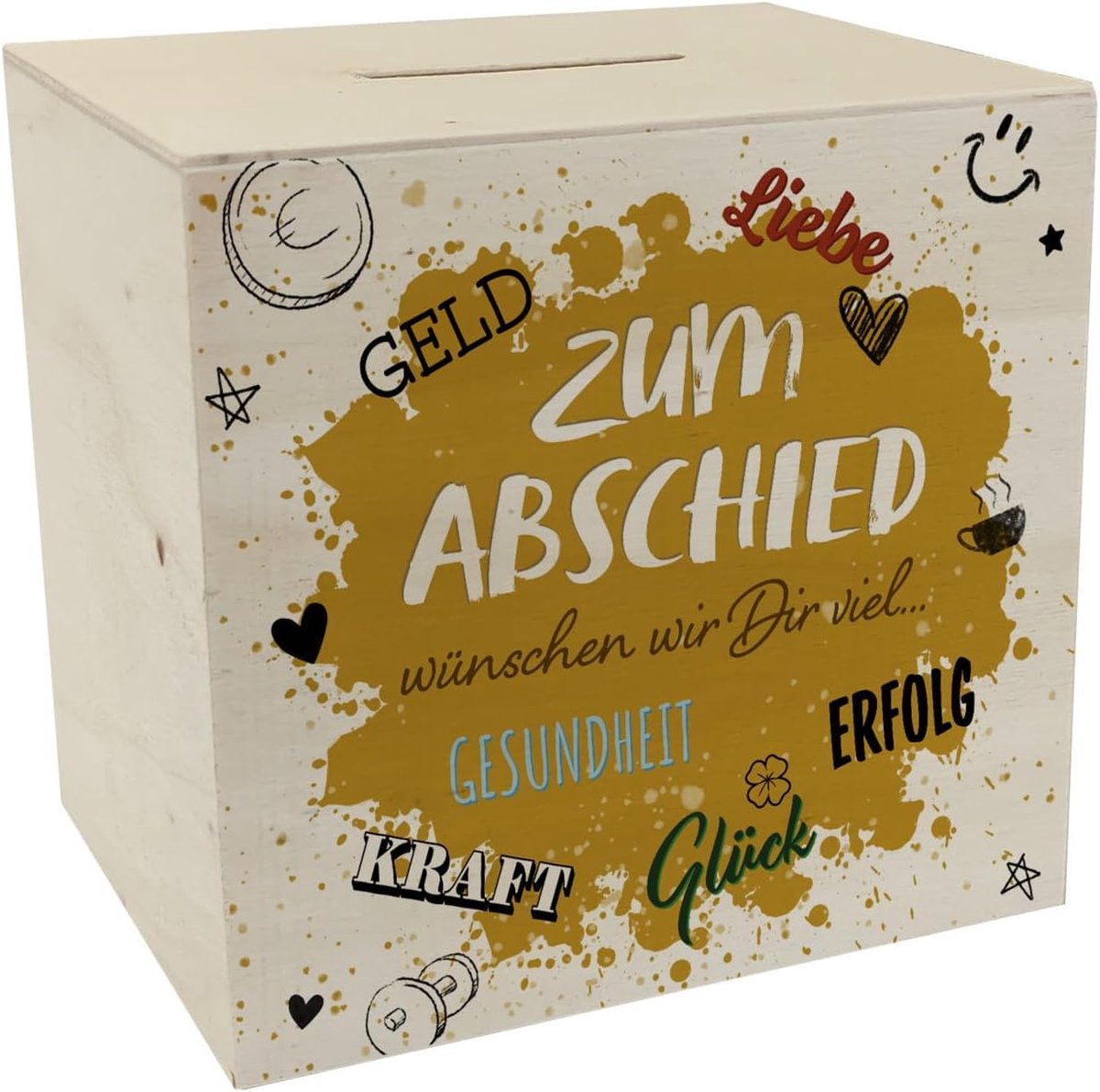 Spaarpot voor afscheid - houten piggy bank - gouden kleur - leuk afscheidsgeschenk voor collega's - SnelShoppen