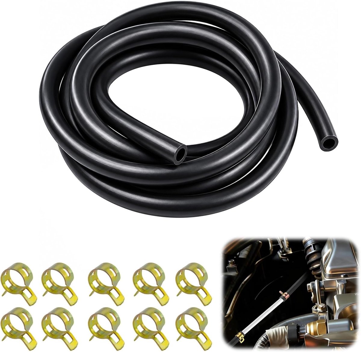 Benzineslang Set 5mm - 2 Meter met 10 Slangklemmen - Brandstofslang voor Generator en Grasmaaier - SnelShoppen