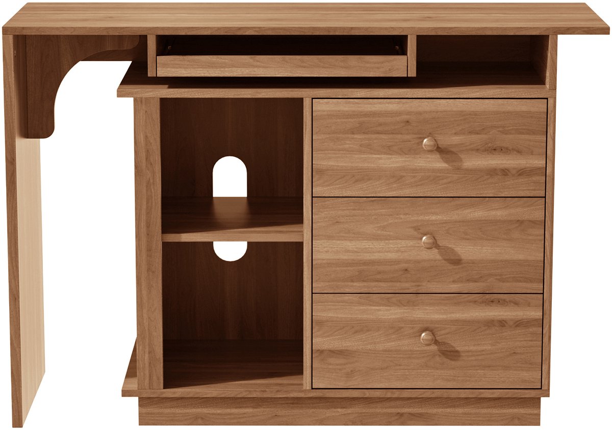 STILVORA Bureau - Uitschuifbaar Met Toetsenbordlade En 3 Lades - Voor Thuiskantoor En Studie - MDF - 110x40x75,5 Cm - Walnootkleur