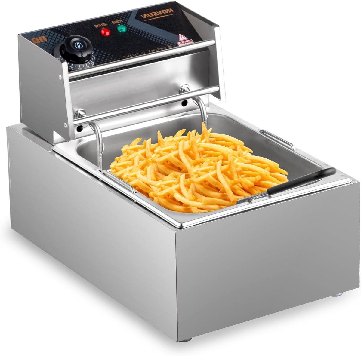 Elektrische Friteuse - Friteuse met mand - Frietjes Bakken - Roestvrij staal - 114 liter - Zilver