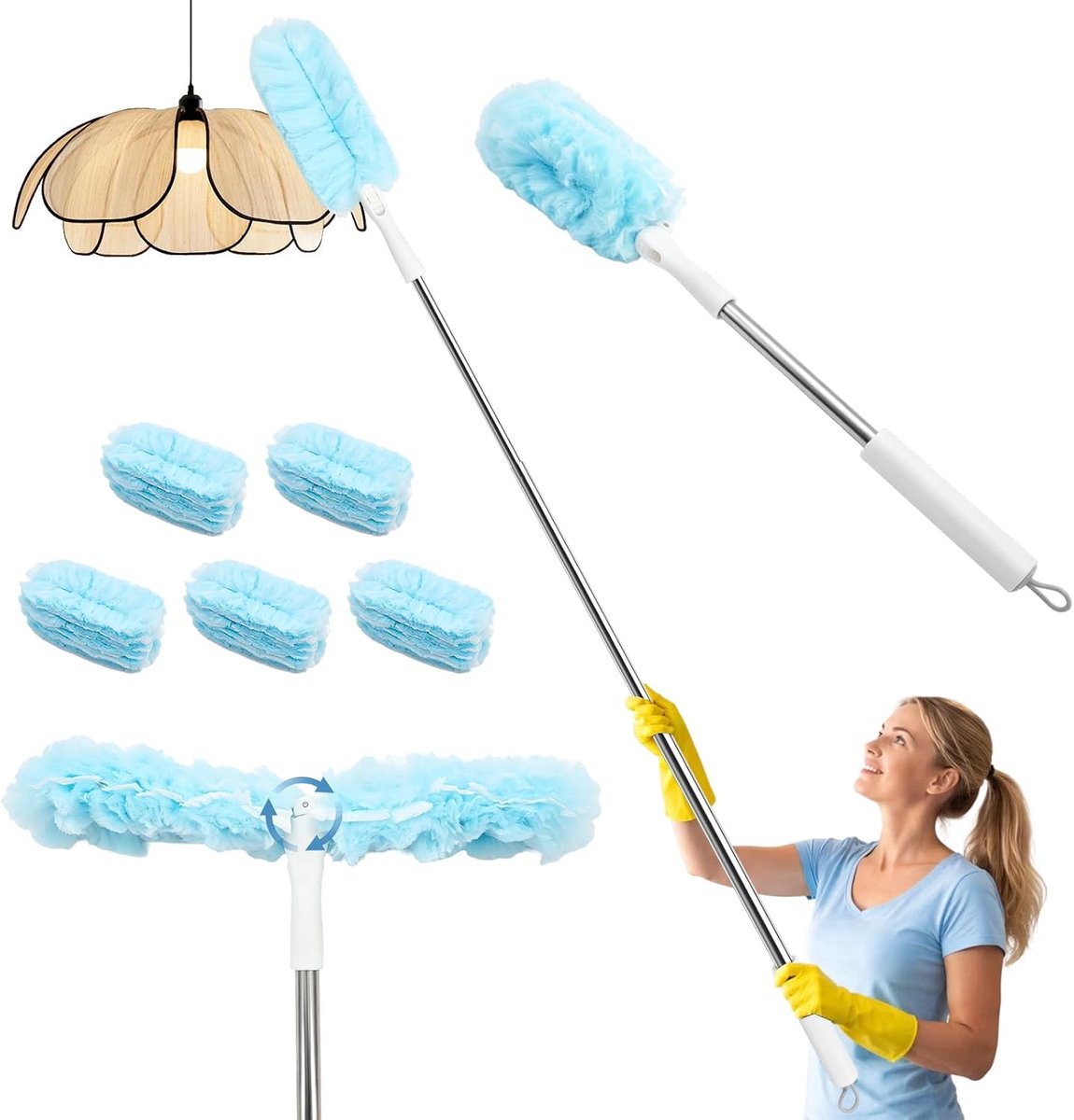 uittrekbare handgreep 210 cm - inclusief 25 doeken - veelzijdig in gebruik - ideaal voor schoonmaken - SnelShoppen