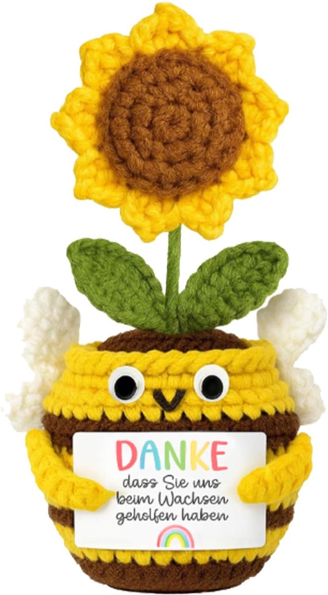 Afscheidscadeau leraar - gehaakte zonnebloem met bij - handgemaakt - emotioneel bedankje - SnelShoppen