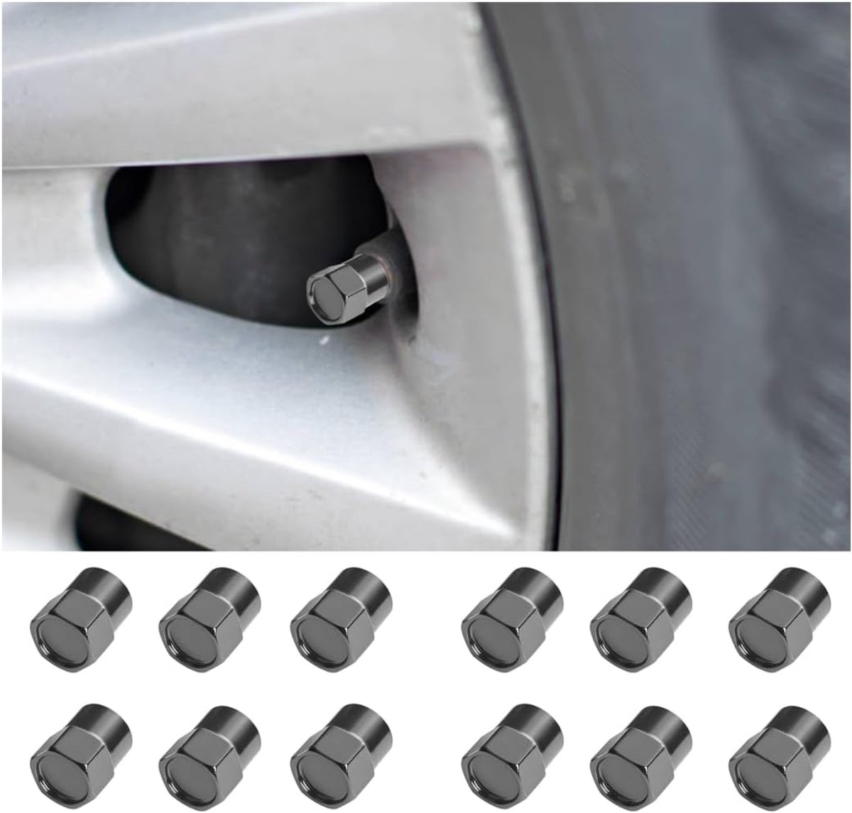 Ventieldoppen set van 12 - aluminium - hexagonaal - duurzaam en waterdicht - SnelShoppen
