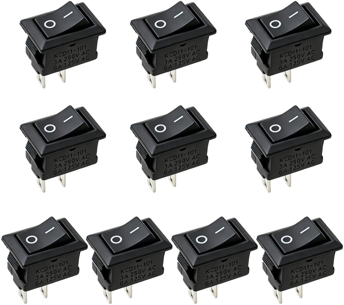 Mini-tuimelschakelaar 10 stuks - 2-polige zwarte schakelaar - 250 V, 3 A - veilig voor huishoudelijke apparaten - SnelShoppen