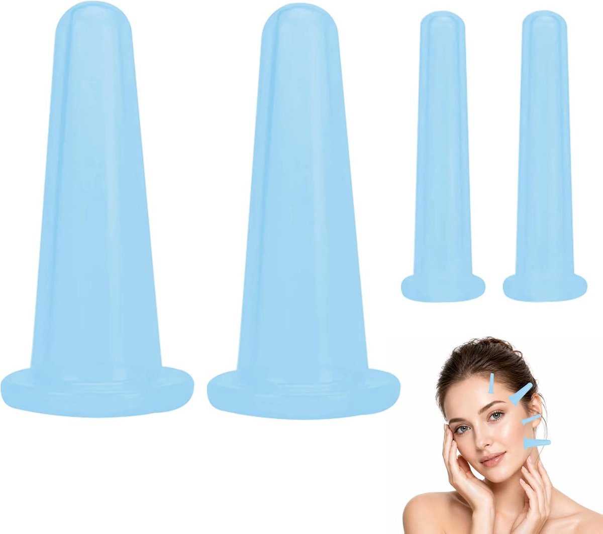 Gezichtscupping set - 4 siliconen zuignappen - blauw - ontspanning van gezichtsspieren - SnelShoppen