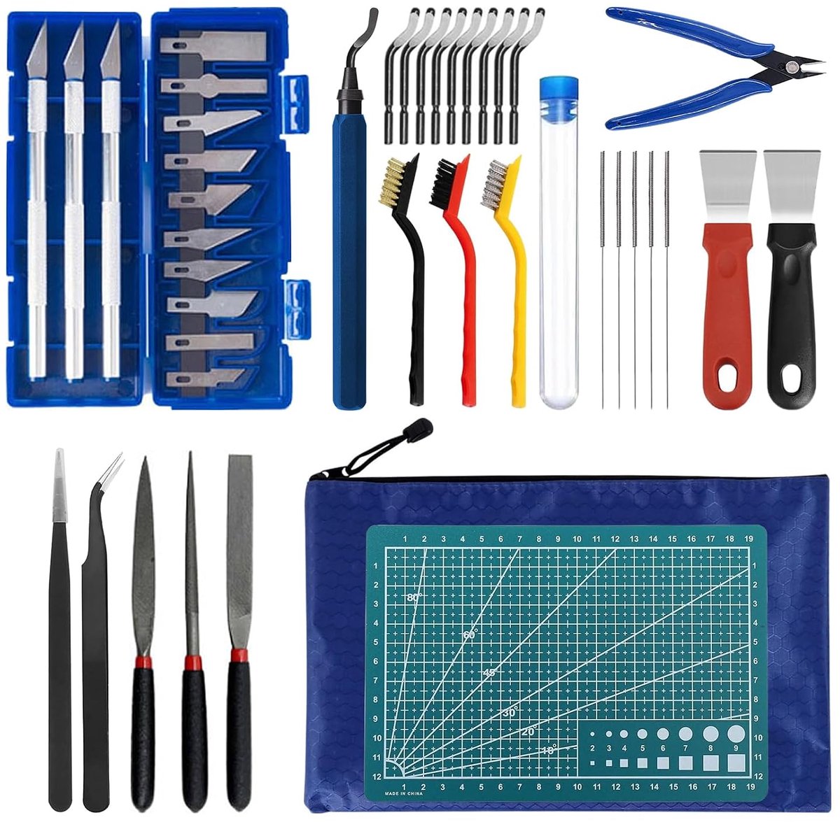 Complete 3D Printer Tool Set met 42 Onderdelen, Accessoires voor 3D Printen, Reinigings- en Verwijderingsgereedschap, Deburren en Pliers voor Perfecte Resultaten