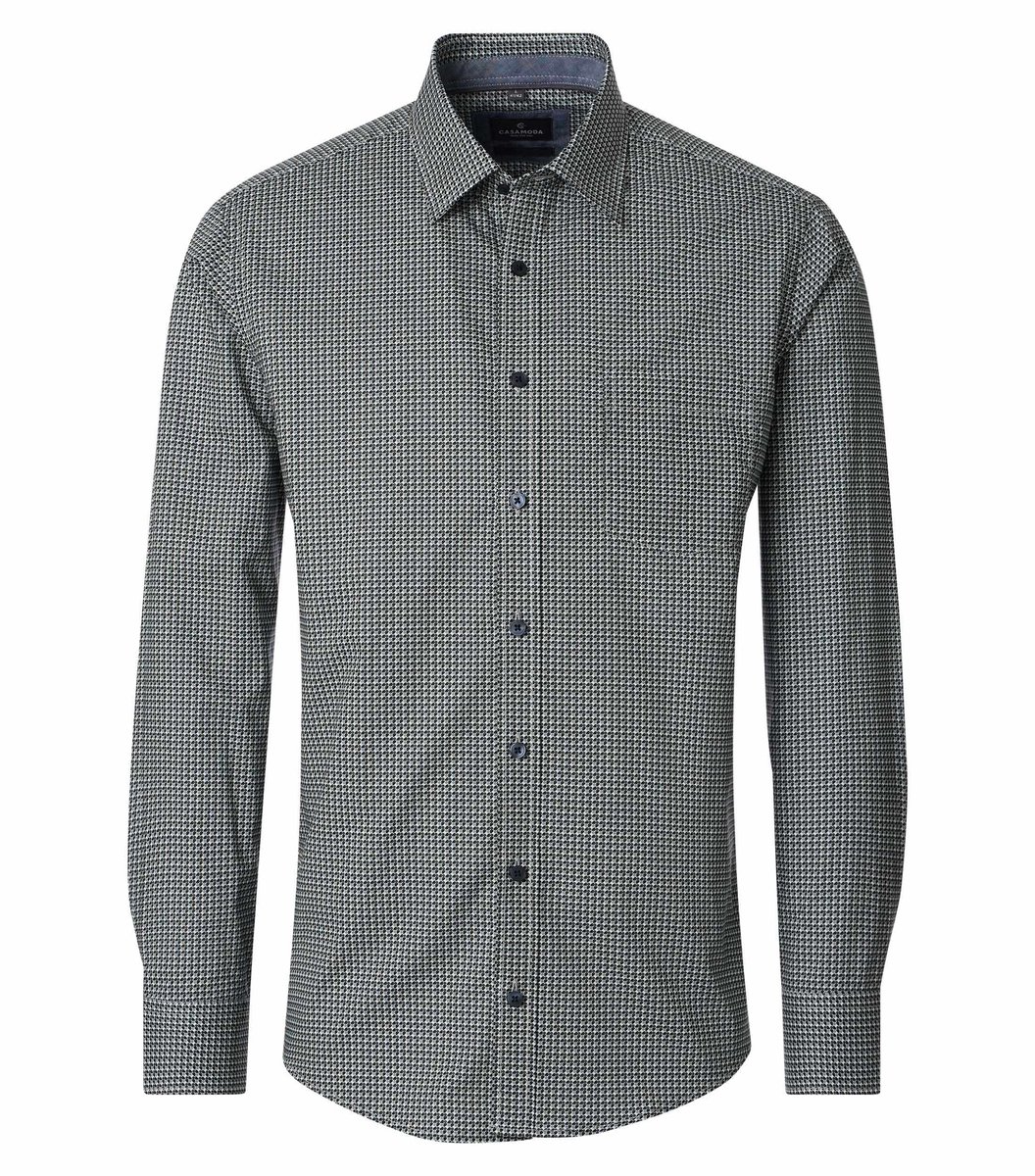 CASA MODA Sport casual fit overhemd - popeline - wit met zwart en grijs dessin