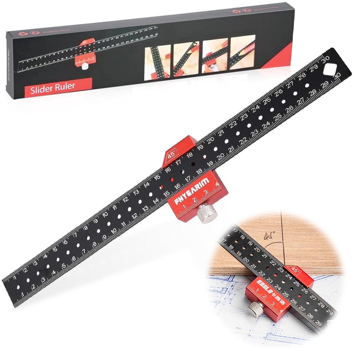Markeerhaak 300 mm - Aluminium legering - 45°, 90° en 135° hoeken - Perfect voor houtbewerking - SnelShoppen