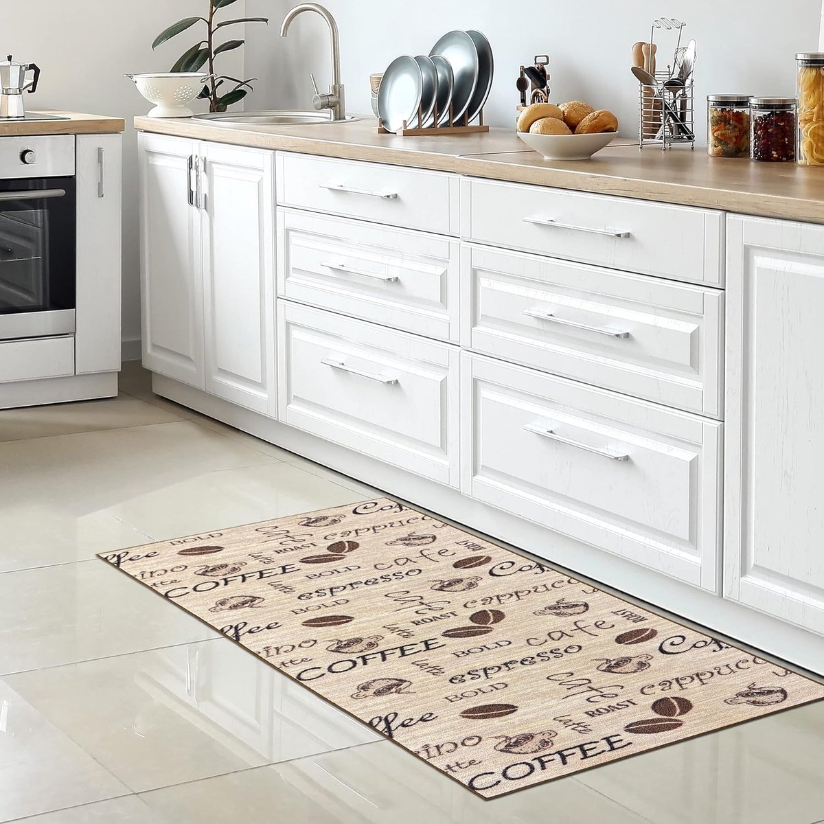 Tapijt Keuken Keukentapijt Keukenkleed Coffee Cafe Cappuccino antislip afwasbaar beige bruin 67 x 180 cm