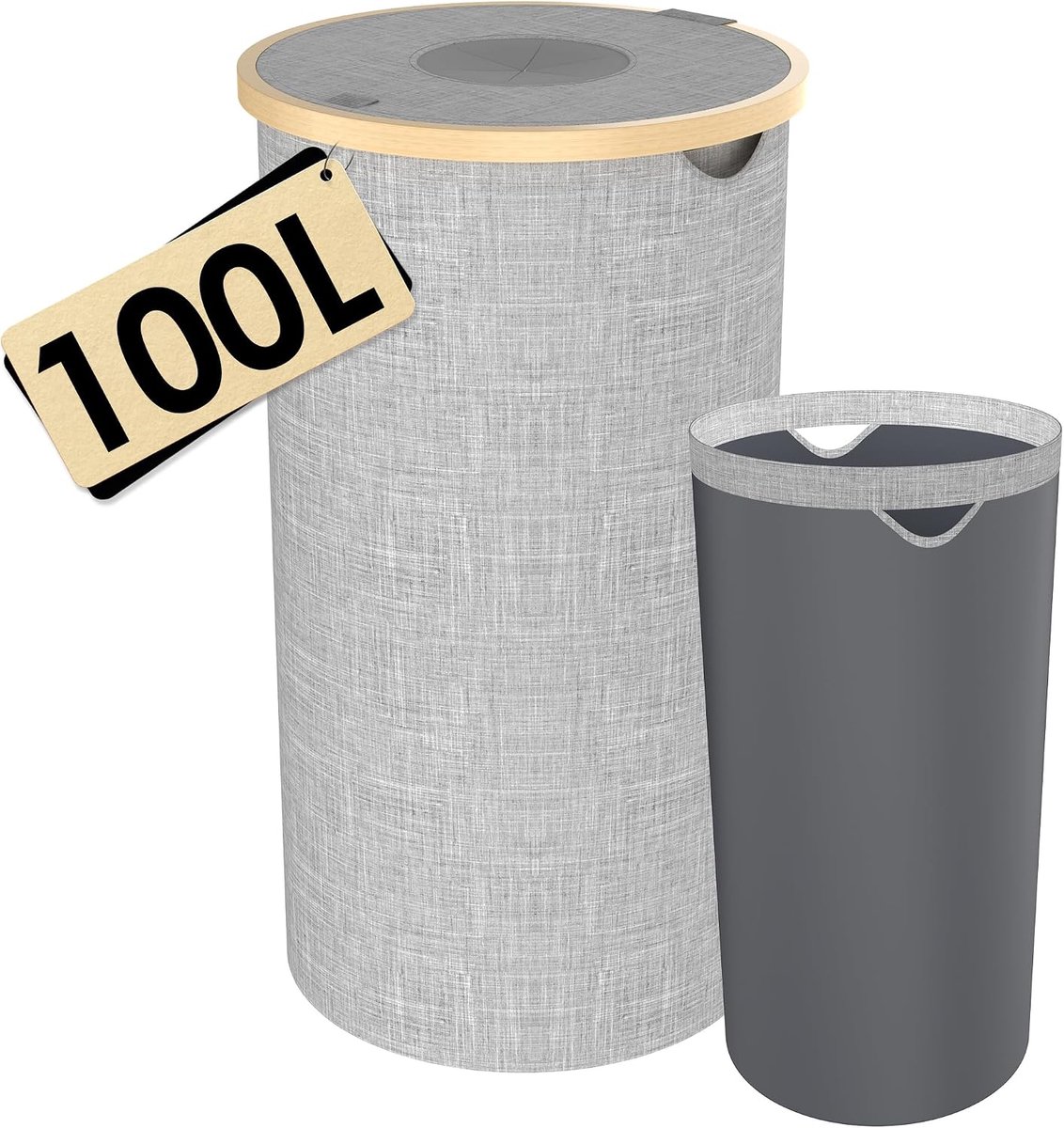 100 liter statiegeldflessen, verzamelcontainer, rond, met deksel en draagtassen, leeggoed en oud glas, opslag, statiegeldcontainer met inworp, flessen, organizer, flessenverzamelaar