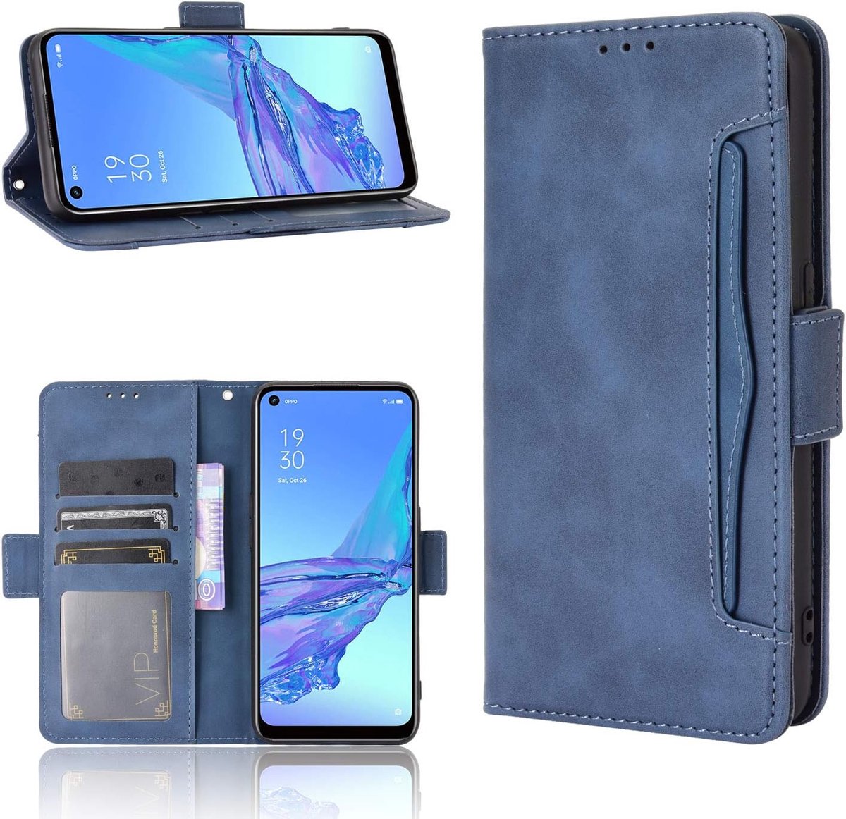 Desire 22 Pro-behuizing [Wallet Case] [Bracket-functie] [Kaartsleuven] [Magnetische klep] Compatibel met HTC Desire 22 Pro-smartphone, Blauw