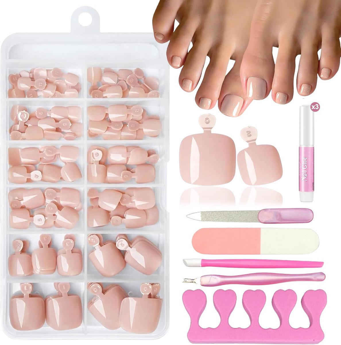120 stuks beige opdrukbare teennagels, Franse natuurlijke kunstteennagels om op te plakken, volledige dekking