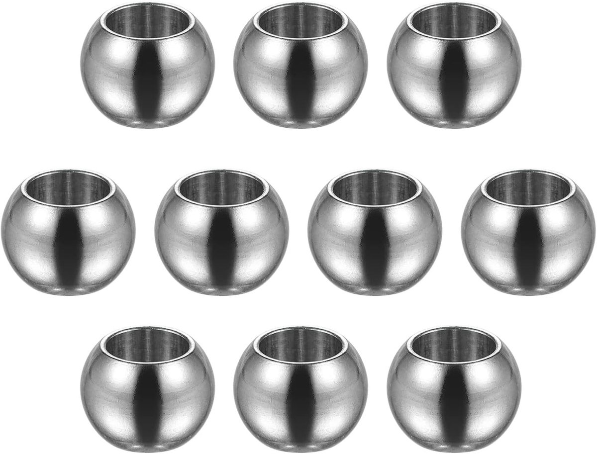 Kralen 10 mm roestvrij staal 6 mm gatdiameter. Korrel voor doe-het-zelf handwerk zilverkleurig