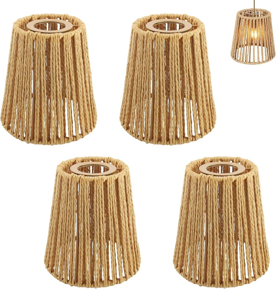 4 stuks lampenkap, rotan, natuur, boho, plafondlamp, vintage | Lampenkap, rotan, voor E26, E27, woonkamer, slaapkamer, keuken, hal, hanglamp, staande lamp, hanglamp