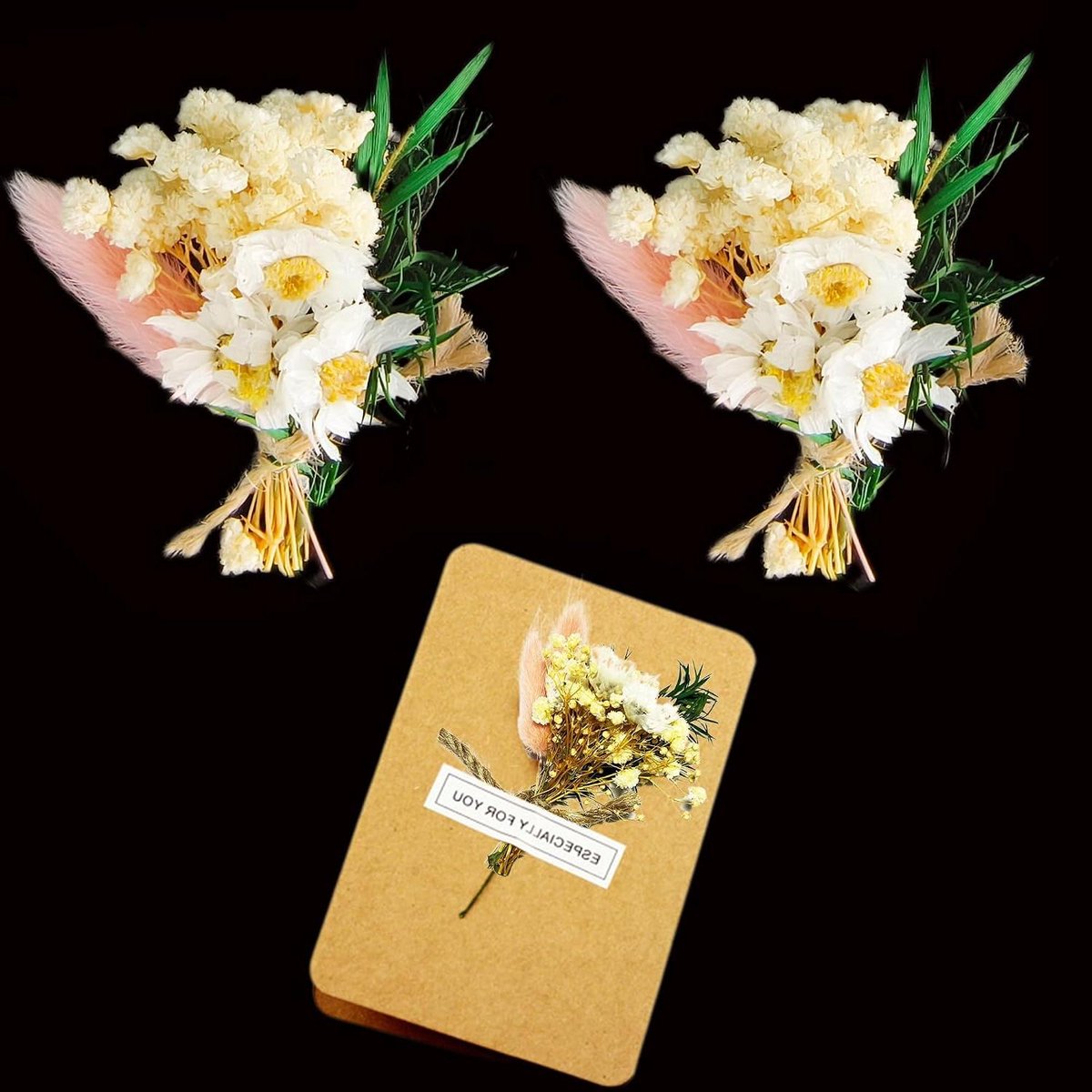 Mini droogbloemen - Gedroogde bloemen Knutsels - Decoratie maken - Natuurlijk geperst - 2 boeketten - Wit