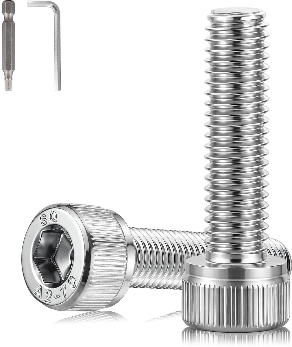 M8 x 40 mm, roestvrij staal, volledige schroefdraad, 15 stuks | Cilinderkopschroeven met binnenzeskant A2 V29A inbusschroeven voor meubels, mechanisch, met schroevendraaierbit, sleutel