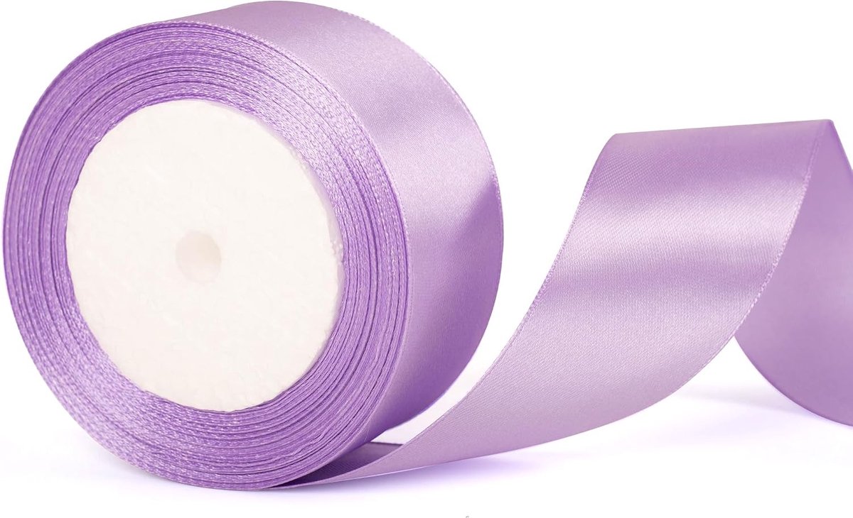 50 mm breed lichtpaars dik lint voor het inpakken van cadeaus, 22 m, dik lichtviolet satijnen lint voor het inpakken van cadeaus, kerstboeketten, taarten, haarstrikken en het maken van strikken voor