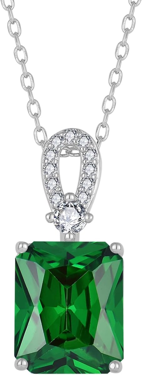 Geboortesteen ketting dames zilverkleurig messing rechthoekig halsketting hanger sieraden cadeau voor vrouwen