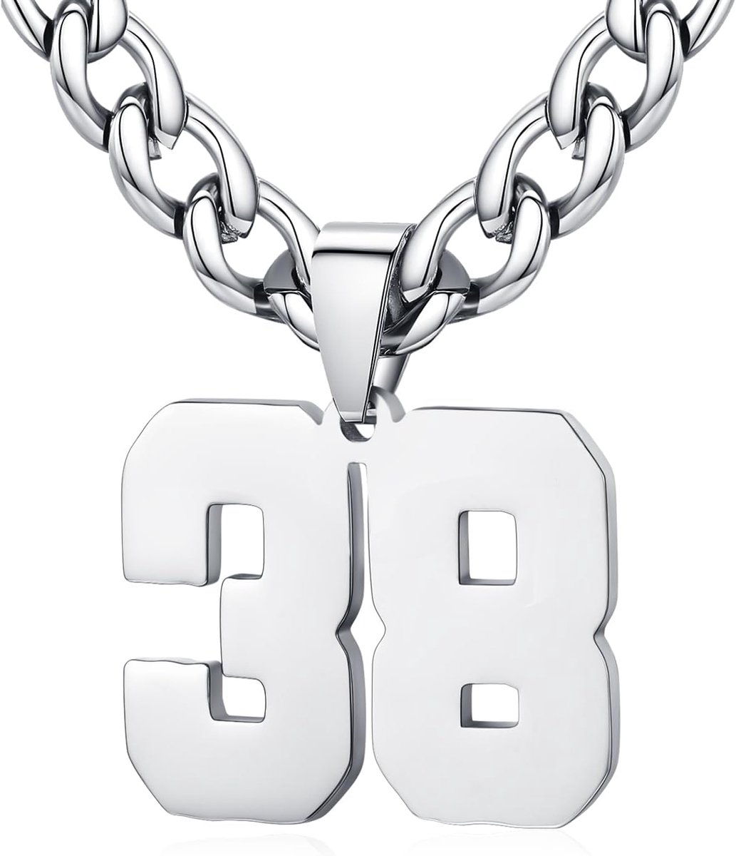 dames roestvrij staal 0-99 getal hanger geluksgetal jersey nummer sporter halsketting gepersonaliseerd met 6 mm brede pantserketting, Roestvrij staal