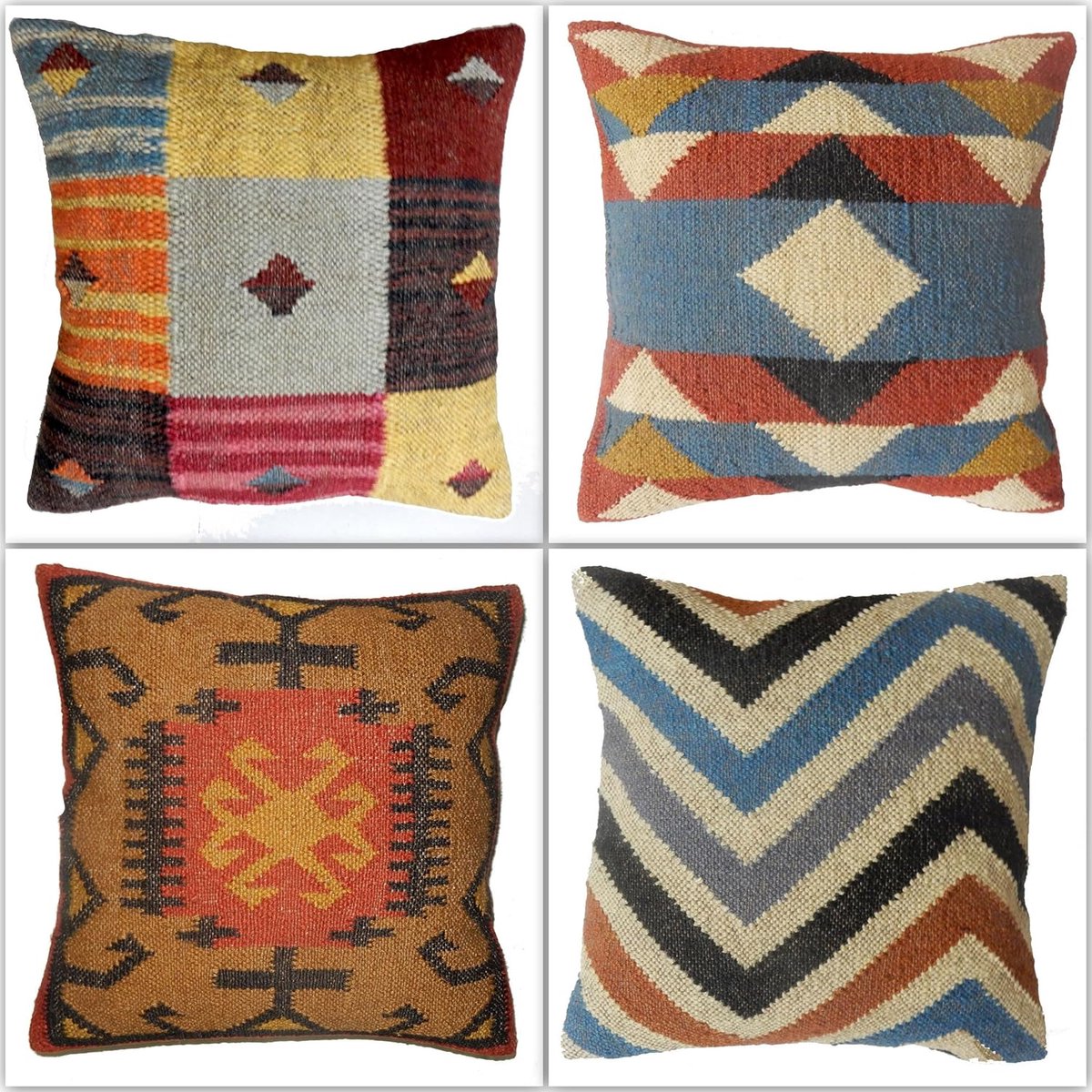 Kussenhoezen 45x45 cm - Gebreid Wol Jute - Handgemaakte Kilim Design - Bohemian Binnen Buiten Decoratie - SnelShoppen