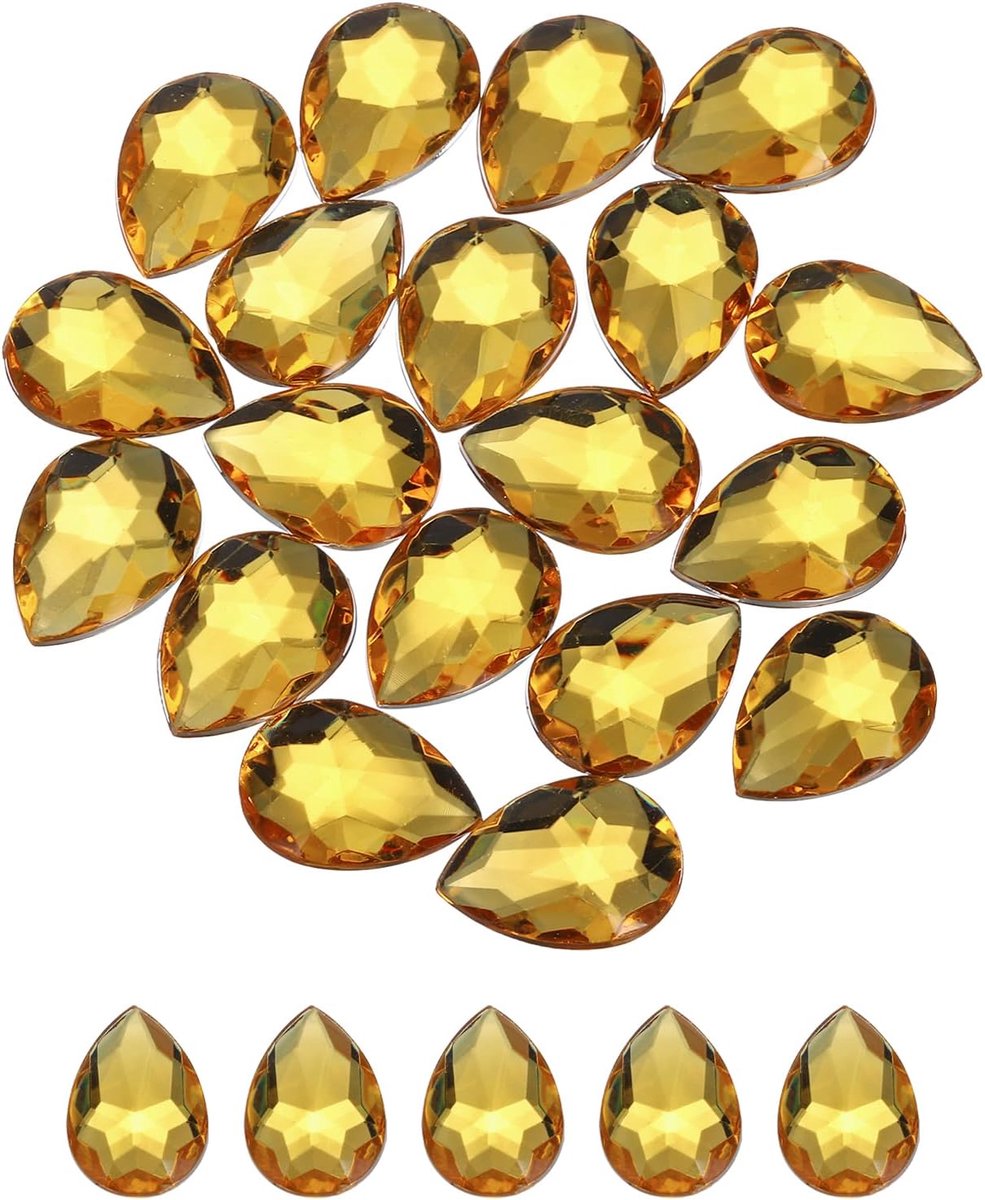 Acrylstenen met platte achterkant, druppelvorm, 18 x 25 mm, kunstmatige diamanten voor knutselwerk, sieraden maken, 20 stuks, goudkleurig