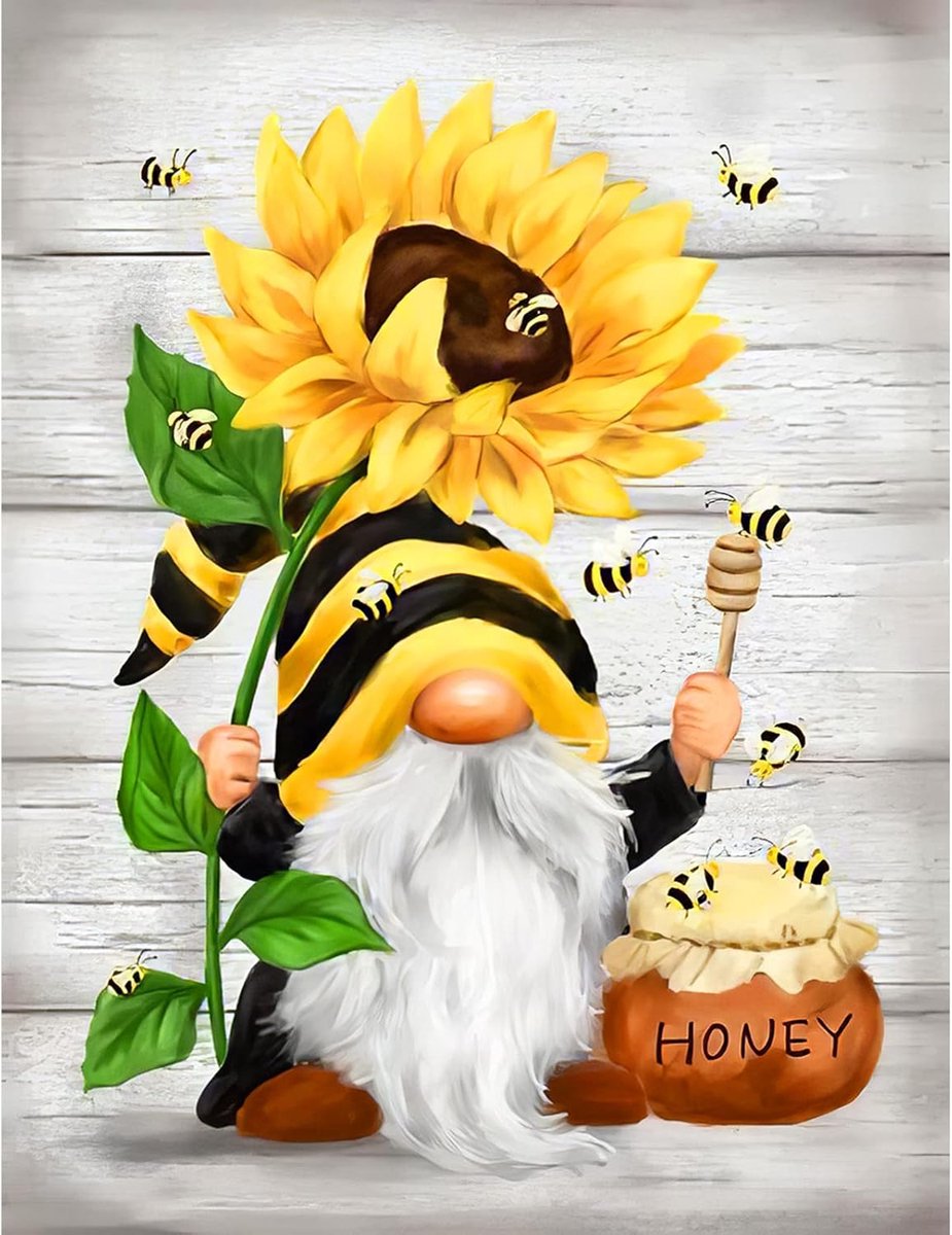 Gnomes Diamantschilderijkits voor volwassenen, volledige boorkabouters met zonnebloemen diamant schilderij kits, DIY 5D Bee Diamond Painting Fall Diamond Art voor huisdecoratie 30 x 40 cm