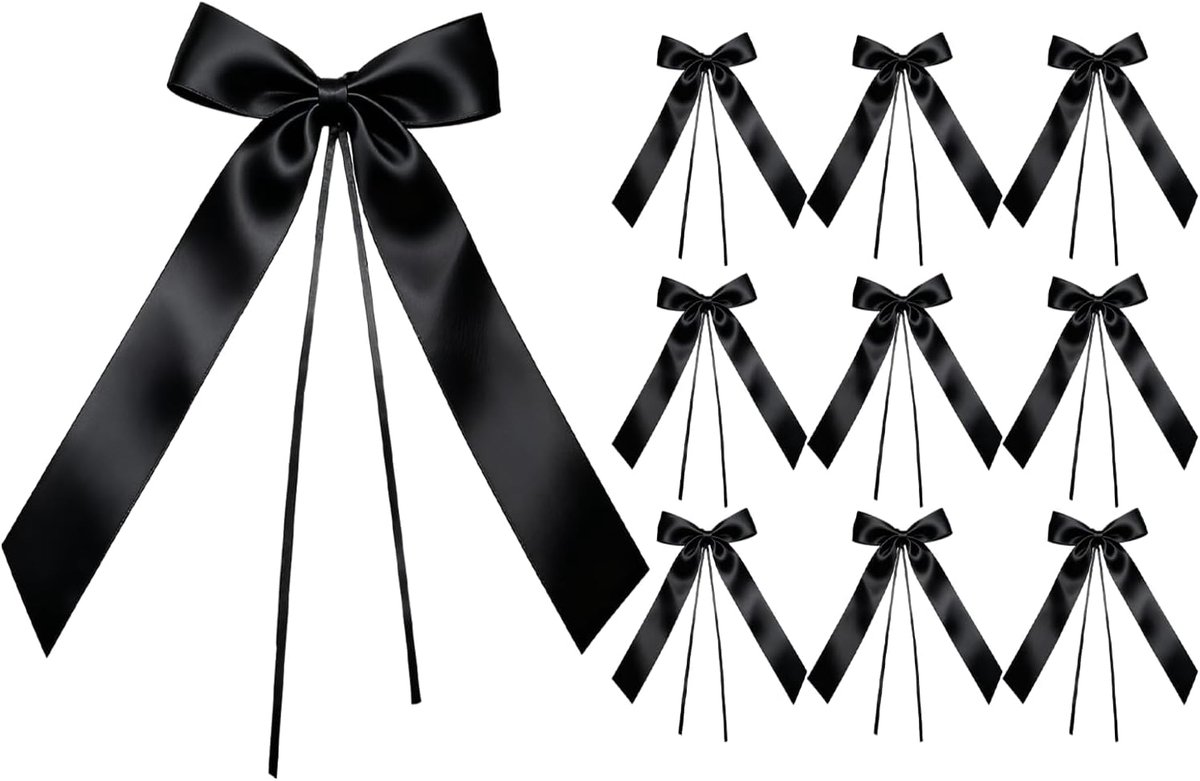 10 vlinderdassen voor autoantenne, satijn, zwart, 20 cm, decoratie voor bruiloft, ceremonie, gothic feest, geschenkverpakking en handwerk