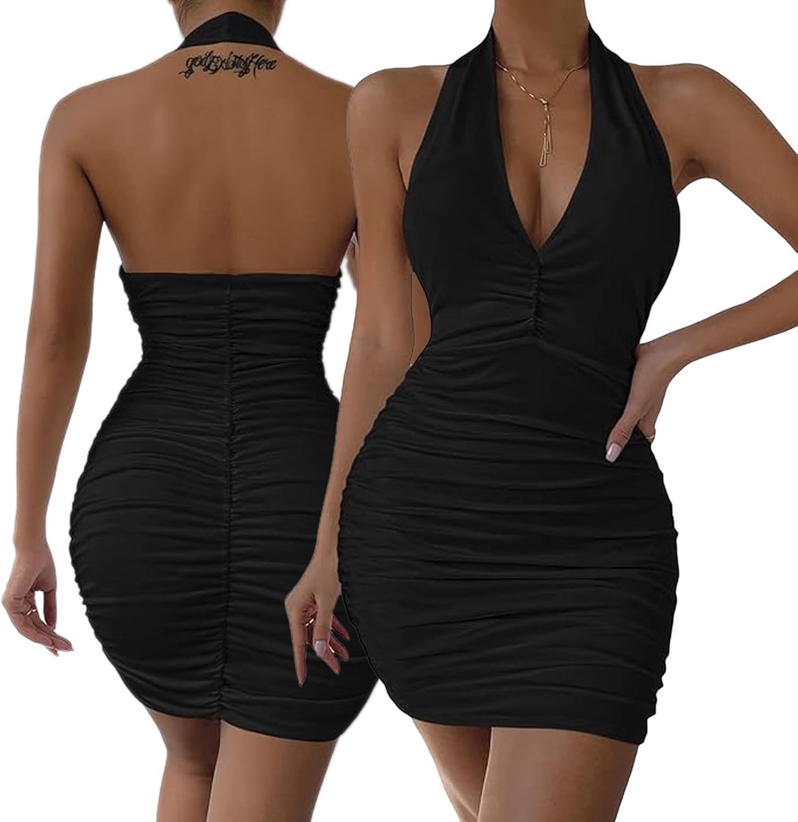 sexy, zwart, nauwsluitend, mini-jurk, mouwloos, zomer, blote rug, korte kokerjurk, elegant, casual, mini-jurk, cocktailjurk